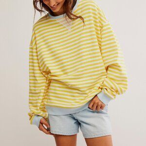 FREE PEOPLE Classic Striped Oversized Crewneck / Dandelion Combo